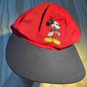 Disney Mickey Unlimited Red Black Snapback Hat Vintage Embroidered OSFA